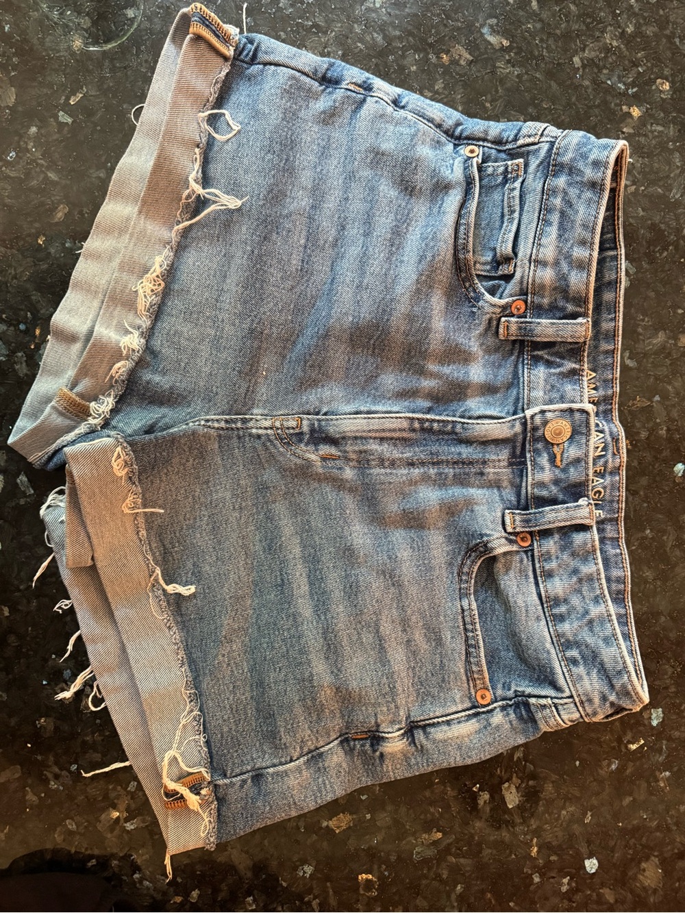 American Eagle Outfitters Distressed Roll-Hem Denim Shorts - Blue